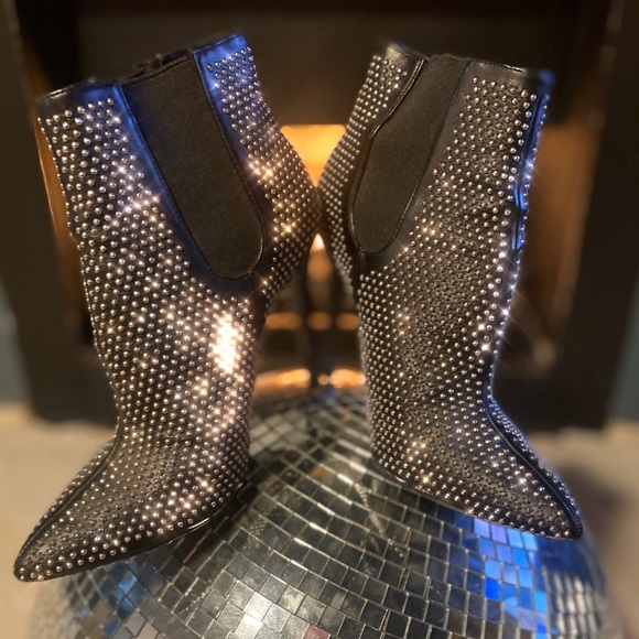 Zara Studded Black Spike Heel Ankle Boots - Picture 4 of 5